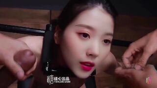 【顶级AI换脸黑科技】抖音千万粉丝网红女神【彭十六】束缚SM调教，大开M字腿淫奴肉便器，群男颜射无码中出女神